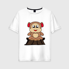 Женская футболка хлопок Oversize с принтом обезьяна в Белгороде, 100% хлопок | свободный крой, круглый ворот, спущенный рукав, длина до линии бедер
 | детские | животные | звери | картинки | милый | мультфильмы | обезьяна | пень | популярные | прикольные | смешные | счастливый