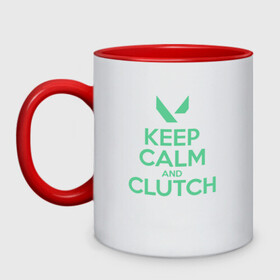 Кружка двухцветная с принтом KEEP CALM CLUTCH в Белгороде, керамика | объем — 330 мл, диаметр — 80 мм. Цветная ручка и кайма сверху, в некоторых цветах — вся внутренняя часть | breach | cs go | cypher | jett | league of legends | legends of runeterra | lol | omen | overwatch | phoenix | riot | riot games | sage | sona | sova | valorant | viper | валорант | кс го | лига легенд | лол