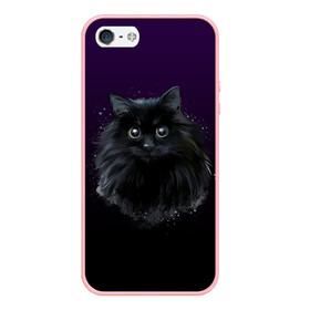 Чехол для iPhone 5/5S матовый с принтом черный кот на фиолетовом фоне в Белгороде, Силикон | Область печати: задняя сторона чехла, без боковых панелей | акварель | глаза | клево | котейка | котенок | котик | котэ | кошак | кошка | красиво | любителю кошек | модно | мяу | подарок | пушистый | рисунок | стильно | темный | черный кот | шерсть