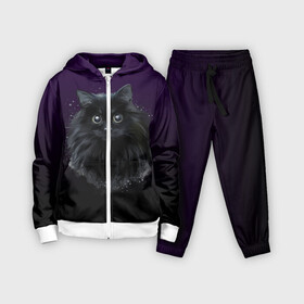 Детский костюм 3D с принтом черный кот на фиолетовом фоне в Белгороде,  |  | акварель | глаза | клево | котейка | котенок | котик | котэ | кошак | кошка | красиво | любителю кошек | модно | мяу | подарок | пушистый | рисунок | стильно | темный | черный кот | шерсть