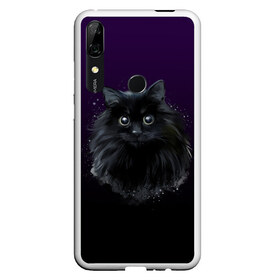 Чехол для Honor P Smart Z с принтом черный кот на фиолетовом фоне в Белгороде, Силикон | Область печати: задняя сторона чехла, без боковых панелей | Тематика изображения на принте: акварель | глаза | клево | котейка | котенок | котик | котэ | кошак | кошка | красиво | любителю кошек | модно | мяу | подарок | пушистый | рисунок | стильно | темный | черный кот | шерсть