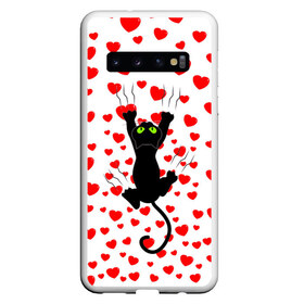 Чехол для Samsung Galaxy S10 с принтом Котейка в Белгороде, Силикон | Область печати: задняя сторона чехла, без боковых панелей | Тематика изображения на принте: animal | cat | love | животное | животные | кот | котенок | кошка | любовь | сердечки | хвост | черная