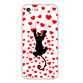 Чехол для iPhone 5/5S матовый с принтом Котейка в Белгороде, Силикон | Область печати: задняя сторона чехла, без боковых панелей | animal | cat | love | животное | животные | кот | котенок | кошка | любовь | сердечки | хвост | черная