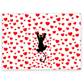 Поздравительная открытка с принтом Котейка в Белгороде, 100% бумага | плотность бумаги 280 г/м2, матовая, на обратной стороне линовка и место для марки
 | Тематика изображения на принте: animal | cat | love | животное | животные | кот | котенок | кошка | любовь | сердечки | хвост | черная