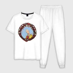 Мужская пижама хлопок с принтом Сквозная дыра в Белгороде, 100% хлопок | брюки и футболка прямого кроя, без карманов, на брюках мягкая резинка на поясе и по низу штанин
 | anime | one punch man | аниме | приколы | супер герои