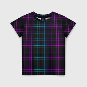 Детская футболка 3D с принтом Neon cell в Белгороде, 100% гипоаллергенный полиэфир | прямой крой, круглый вырез горловины, длина до линии бедер, чуть спущенное плечо, ткань немного тянется | геометрия | градиент | квадраты | клетка | клетчатый | линии | неоновый | полосы | популярный | разноцветный | решетка | сетка | текстура | фиолетовый | шотландка | яркий