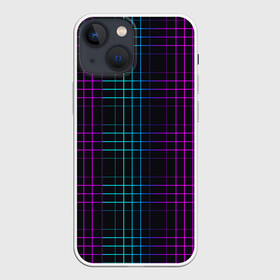Чехол для iPhone 13 mini с принтом Neon cell в Белгороде,  |  | геометрия | градиент | квадраты | клетка | клетчатый | линии | неоновый | полосы | популярный | разноцветный | решетка | сетка | текстура | фиолетовый | шотландка | яркий