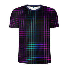 Мужская футболка 3D спортивная с принтом Neon cell в Белгороде, 100% полиэстер с улучшенными характеристиками | приталенный силуэт, круглая горловина, широкие плечи, сужается к линии бедра | геометрия | градиент | квадраты | клетка | клетчатый | линии | неоновый | полосы | популярный | разноцветный | решетка | сетка | текстура | фиолетовый | шотландка | яркий