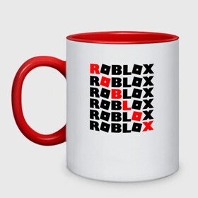 Кружка двухцветная с принтом ROBLOX в Белгороде, керамика | объем — 330 мл, диаметр — 80 мм. Цветная ручка и кайма сверху, в некоторых цветах — вся внутренняя часть | roblox | roblox games. | игра роблокс | роблокс | робукс