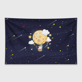 Флаг-баннер с принтом Единорог в космосе в Белгороде, 100% полиэстер | размер 67 х 109 см, плотность ткани — 95 г/м2; по краям флага есть четыре люверса для крепления | nasa | воздушный шар | единорог | звезды | космос | луна | милый | милый единорог