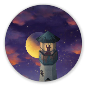 Коврик для мышки круглый с принтом To the Moon 3D в Белгороде, резина и полиэстер | круглая форма, изображение наносится на всю лицевую часть | lighthouse | moon | night | pair | silhouettes | stars | to the moon | звёзды | луна | маяк | ночь | пара | силуэты