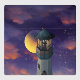 Магнитный плакат 3Х3 с принтом To the Moon 3D в Белгороде, Полимерный материал с магнитным слоем | 9 деталей размером 9*9 см | Тематика изображения на принте: lighthouse | moon | night | pair | silhouettes | stars | to the moon | звёзды | луна | маяк | ночь | пара | силуэты