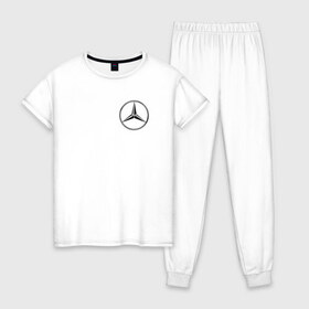 Женская пижама хлопок с принтом Mercedes logo в Белгороде, 100% хлопок | брюки и футболка прямого кроя, без карманов, на брюках мягкая резинка на поясе и по низу штанин | benz | logo | mercedes | mercedes benz