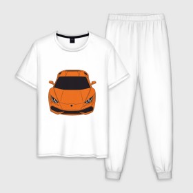 Мужская пижама хлопок с принтом Lamborghini Huracan в Белгороде, 100% хлопок | брюки и футболка прямого кроя, без карманов, на брюках мягкая резинка на поясе и по низу штанин
 | huracan | lambo | lamborghini | racecar | sportcar