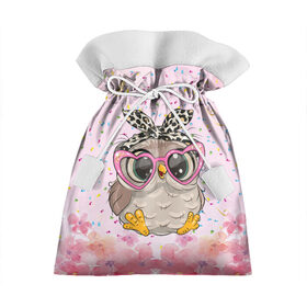 Подарочный 3D мешок с принтом Милая совушка в очках в Белгороде, 100% полиэстер | Размер: 29*39 см | девочка | милашка | милая | милая сова | облака | облачка | сова | сова в очках | сова девочка | совенок | совушка