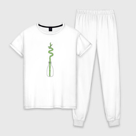 Женская пижама хлопок с принтом Бамбук в Белгороде, 100% хлопок | брюки и футболка прямого кроя, без карманов, на брюках мягкая резинка на поясе и по низу штанин | бутылка | домашние растения | зеленый | панда | растения | суккуленты | цветы | чистый | экологический | экология