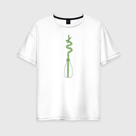 Женская футболка хлопок Oversize с принтом Бамбук в Белгороде, 100% хлопок | свободный крой, круглый ворот, спущенный рукав, длина до линии бедер
 | бутылка | домашние растения | зеленый | панда | растения | суккуленты | цветы | чистый | экологический | экология