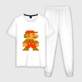 Мужская пижама хлопок с принтом Super Mario Bros. в Белгороде, 100% хлопок | брюки и футболка прямого кроя, без карманов, на брюках мягкая резинка на поясе и по низу штанин
 | 8bit | dendy | famicom | mario | nes | supermario | марио | супермарио