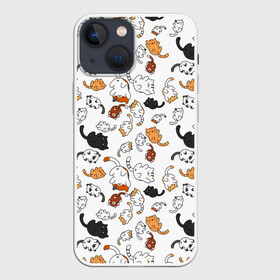 Чехол для iPhone 13 mini с принтом кошачьи валяния в Белгороде,  |  | белая кошка | белый | кот | кошачьи потягушки | кошка | милая мордочка | милота | рыжая кошка | рыжий | чёрная кошка | чёрный