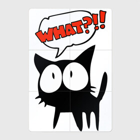 Магнитный плакат 2Х3 с принтом What?! в Белгороде, Полимерный материал с магнитным слоем | 6 деталей размером 9*9 см | Тематика изображения на принте: глаза | зачем | испуг | кот | котик | почему | удивление | черный кот | что | эмоции