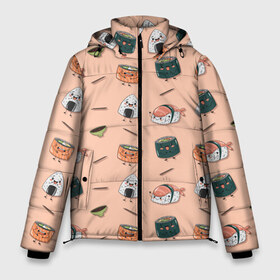 Мужская зимняя куртка 3D с принтом Суши в Белгороде, верх — 100% полиэстер; подкладка — 100% полиэстер; утеплитель — 100% полиэстер | длина ниже бедра, свободный силуэт Оверсайз. Есть воротник-стойка, отстегивающийся капюшон и ветрозащитная планка. 

Боковые карманы с листочкой на кнопках и внутренний карман на молнии. | sushi | еда | кавайные суши | милые суши | рис | роллы | рыба | суси | суши | суши паттерн | япония | японская еда