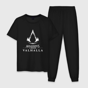 Мужская пижама хлопок с принтом Assassin’s Creed Valhalla в Белгороде, 100% хлопок | брюки и футболка прямого кроя, без карманов, на брюках мягкая резинка на поясе и по низу штанин
 | Тематика изображения на принте: 