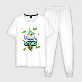 Мужская пижама хлопок с принтом Sprout Brawl Stars в Белгороде, 100% хлопок | брюки и футболка прямого кроя, без карманов, на брюках мягкая резинка на поясе и по низу штанин
 | brawl | brawl stars | sprout | бравл | бравл старс | росток | спраут | спраут brawl stars | спроут