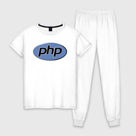 Женская пижама хлопок с принтом PHP в Белгороде, 100% хлопок | брюки и футболка прямого кроя, без карманов, на брюках мягкая резинка на поясе и по низу штанин | php | пхп