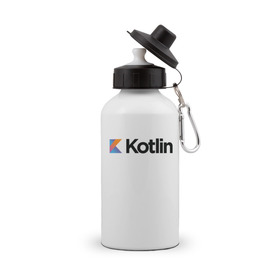 Бутылка спортивная с принтом Kotlin в Белгороде, металл | емкость — 500 мл, в комплекте две пластиковые крышки и карабин для крепления | Тематика изображения на принте: kotlin | котлин