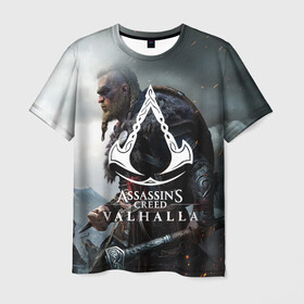 Мужская футболка 3D с принтом ASSASSIN`S CREED VALHALLA в Белгороде, 100% полиэфир | прямой крой, круглый вырез горловины, длина до линии бедер | slayer | valhalla | vikings | асасин | ассасин крид | ассассин | вальхалла | викинги | тамплиеры