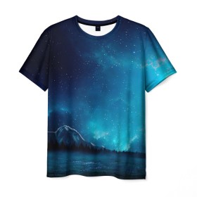 Мужская футболка 3D с принтом Ночное поле в Белгороде, 100% полиэфир | прямой крой, круглый вырез горловины, длина до линии бедер | горы | звёздное небо | небо | ночь | облака | поле