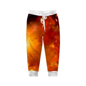 Детские брюки 3D с принтом Солнечное облако в Белгороде, 100% полиэстер | манжеты по низу, эластичный пояс регулируется шнурком, по бокам два кармана без застежек, внутренняя часть кармана из мелкой сетки | звёзды | космос | огонь | оранжевый | супер новая | туманность