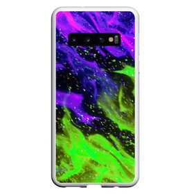 Чехол для Samsung Galaxy S10 с принтом PURPLE GREEN FLAME в Белгороде, Силикон | Область печати: задняя сторона чехла, без боковых панелей | Тематика изображения на принте: abstraction | bright | fire | flame | geometry | heat | hexagon | light | neon | texture | triangle | wildfire | абстракция | геометрия | искры | неон | неоновый | огненный | огонь | пламя | пожар | соты | текстура