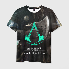 Мужская футболка 3D с принтом ASSASSINS CREED VALHALLA в Белгороде, 100% полиэфир | прямой крой, круглый вырез горловины, длина до линии бедер | Тематика изображения на принте: s creed | ассасин | ассасин крид. | скандинавия