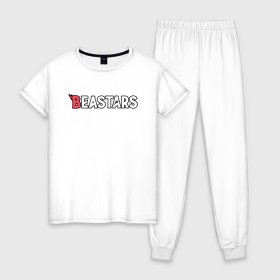Женская пижама хлопок с принтом BEASTARS Logo в Белгороде, 100% хлопок | брюки и футболка прямого кроя, без карманов, на брюках мягкая резинка на поясе и по низу штанин | anime | beastars | haru | legoshi | legosi | logo | louis | manga | аниме | выдающиеся звери | легоси | лого | логотип | луис | манга | хару