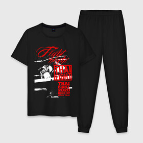 Мужская пижама хлопок с принтом Fight night Muay Thai в Белгороде, 100% хлопок | брюки и футболка прямого кроя, без карманов, на брюках мягкая резинка на поясе и по низу штанин
 | boxing | fight night | kikcboxing | mma | muay thai | муай тай | тайский бокс