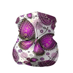 Бандана-труба 3D с принтом Фиолетовые бабочки в Белгороде, 100% полиэстер, ткань с особыми свойствами — Activecool | плотность 150‒180 г/м2; хорошо тянется, но сохраняет форму | бабочка | фиолетовый | цветы