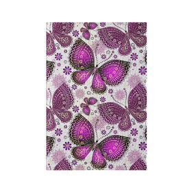 Обложка для паспорта матовая кожа с принтом Фиолетовые бабочки в Белгороде, натуральная матовая кожа | размер 19,3 х 13,7 см; прозрачные пластиковые крепления | Тематика изображения на принте: бабочка | фиолетовый | цветы