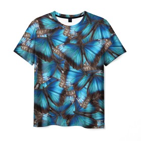 Мужская футболка 3D с принтом Небесный рой в Белгороде, 100% полиэфир | прямой крой, круглый вырез горловины, длина до линии бедер | бабочка | бабочки | белый | синий | черный | яркий цвет