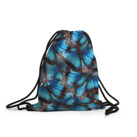 Рюкзак-мешок 3D с принтом Небесный рой в Белгороде, 100% полиэстер | плотность ткани — 200 г/м2, размер — 35 х 45 см; лямки — толстые шнурки, застежка на шнуровке, без карманов и подкладки | бабочка | бабочки | белый | синий | черный | яркий цвет