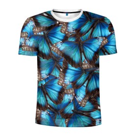 Мужская футболка 3D спортивная с принтом Небесный рой в Белгороде, 100% полиэстер с улучшенными характеристиками | приталенный силуэт, круглая горловина, широкие плечи, сужается к линии бедра | бабочка | бабочки | белый | синий | черный | яркий цвет