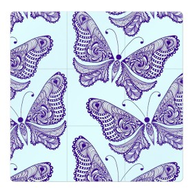 Магнитный плакат 3Х3 с принтом Гжелевые бабочки в Белгороде, Полимерный материал с магнитным слоем | 9 деталей размером 9*9 см | бабочки | бирюзовый | гжель | синий