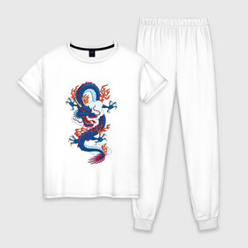 Женская пижама хлопок с принтом Китайский дракон в Белгороде, 100% хлопок | брюки и футболка прямого кроя, без карманов, на брюках мягкая резинка на поясе и по низу штанин | арт | дракон | животные | китай | мистика