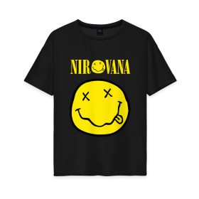 Женская футболка хлопок Oversize с принтом NIRVANA в Белгороде, 100% хлопок | свободный крой, круглый ворот, спущенный рукав, длина до линии бедер
 | nirvana | nirvana smells | nirvana smells like | teen spirit | курт кобейн | нирвана | нирвана песни.