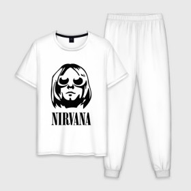 Мужская пижама хлопок с принтом NIRVANA в Белгороде, 100% хлопок | брюки и футболка прямого кроя, без карманов, на брюках мягкая резинка на поясе и по низу штанин
 | nirvana | nirvana smells | nirvana smells like | teen spirit | курт кобейн | нирвана | нирвана песни.