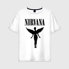 Женская футболка хлопок Oversize с принтом NIRVANA в Белгороде, 100% хлопок | свободный крой, круглый ворот, спущенный рукав, длина до линии бедер
 | nirvana | nirvana smells | nirvana smells like | teen spirit | курт кобейн | нирвана | нирвана песни.