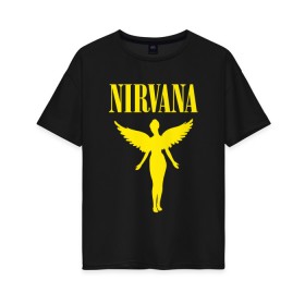 Женская футболка хлопок Oversize с принтом NIRVANA в Белгороде, 100% хлопок | свободный крой, круглый ворот, спущенный рукав, длина до линии бедер
 | nirvana | nirvana smells | nirvana smells like | teen spirit | курт кобейн | нирвана | нирвана песни.