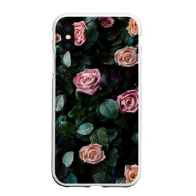 Чехол для iPhone XS Max матовый с принтом PINK ROSES в Белгороде, Силикон | Область печати: задняя сторона чехла, без боковых панелей | листья | растения | розовые | розы | цветы