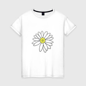 Женская футболка хлопок с принтом Ромашка в Белгороде, 100% хлопок | прямой крой, круглый вырез горловины, длина до линии бедер, слегка спущенное плечо | белый цветок | лепестки | природа | растение | ромашка | цветок