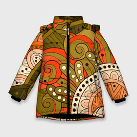 Зимняя куртка для девочек 3D с принтом Детский оранжево-болотный в Белгороде, ткань верха — 100% полиэстер; подклад — 100% полиэстер, утеплитель — 100% полиэстер. | длина ниже бедра, удлиненная спинка, воротник стойка и отстегивающийся капюшон. Есть боковые карманы с листочкой на кнопках, утяжки по низу изделия и внутренний карман на молнии. 

Предусмотрены светоотражающий принт на спинке, радужный светоотражающий элемент на пуллере молнии и на резинке для утяжки. | doodling | pattern | textures | tiles | абстракция | белый | болотный | детский | дудл | дудлинг | завихрение | зеленый | линия | оранжевый | паттерны | спираль | тайлы | текстуры | точка | узор | фон